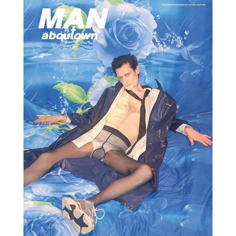 Steve (@steve.morell) wears Balenciaga AW17 on the cover of Man About Town. Photography by Johnny Dufort and styling by Lotta Volkova. Hair by Gary Gill and make-up by Inge Grognard.