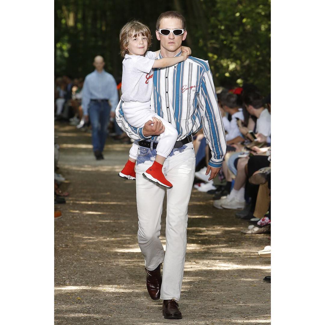 Boris (@booritz) and his son Johan for Balenciaga SS18. Styling by Lotta Volkova, hair by Gary Gill and make-up by Inge Grognard.