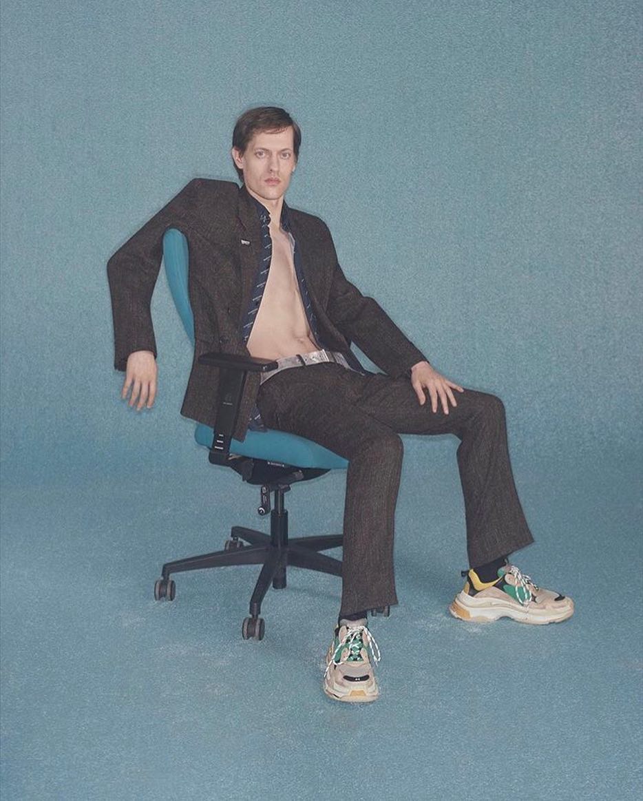 Jarno (@jarnoparkkima) stars in Balenciaga's AW17 campaign. Photography by Johnny Dufort and styling by Lotta Volkova. Hair by Gary Gill and make-up by Inge Grognard.