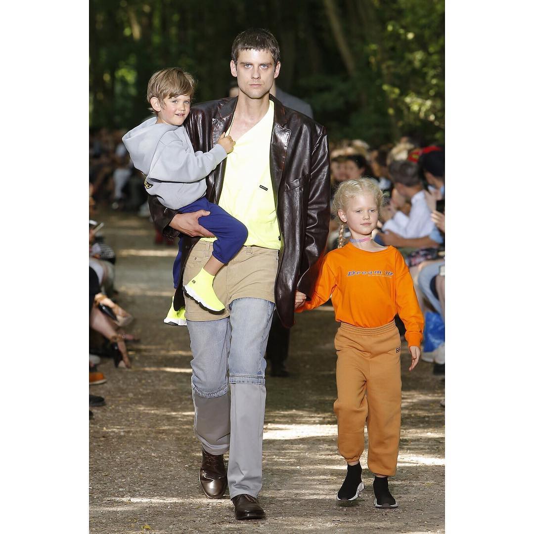 Olaf, his daughter Alma and his son Arto for Balenciaga SS18. Styling by Lotta Volkova, hair by Gary Gill and make-up by Inge Grognard.