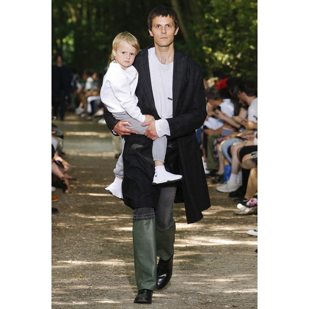 Stefan K (@dronedaron) and his son Anton for Balenciaga SS18. Styling by Lotta Volkova, hair by Gary Gill and make-up by Inge Grognard.