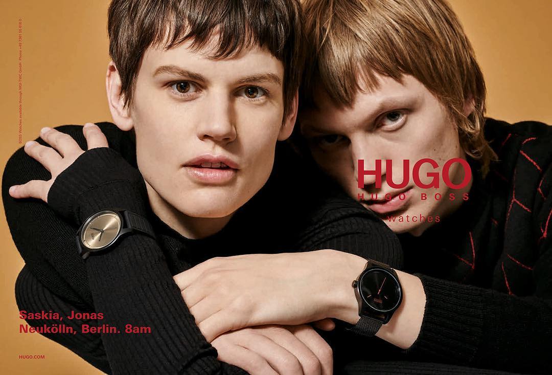 Jonas G (@jonasgloeer) for HUGO Watches 2018. Photography by Collier Schorr, styling by Vanessa Reid, hair by Gary Gill, make-up by Hiromi Ueda and casting by Stephan Dimu.