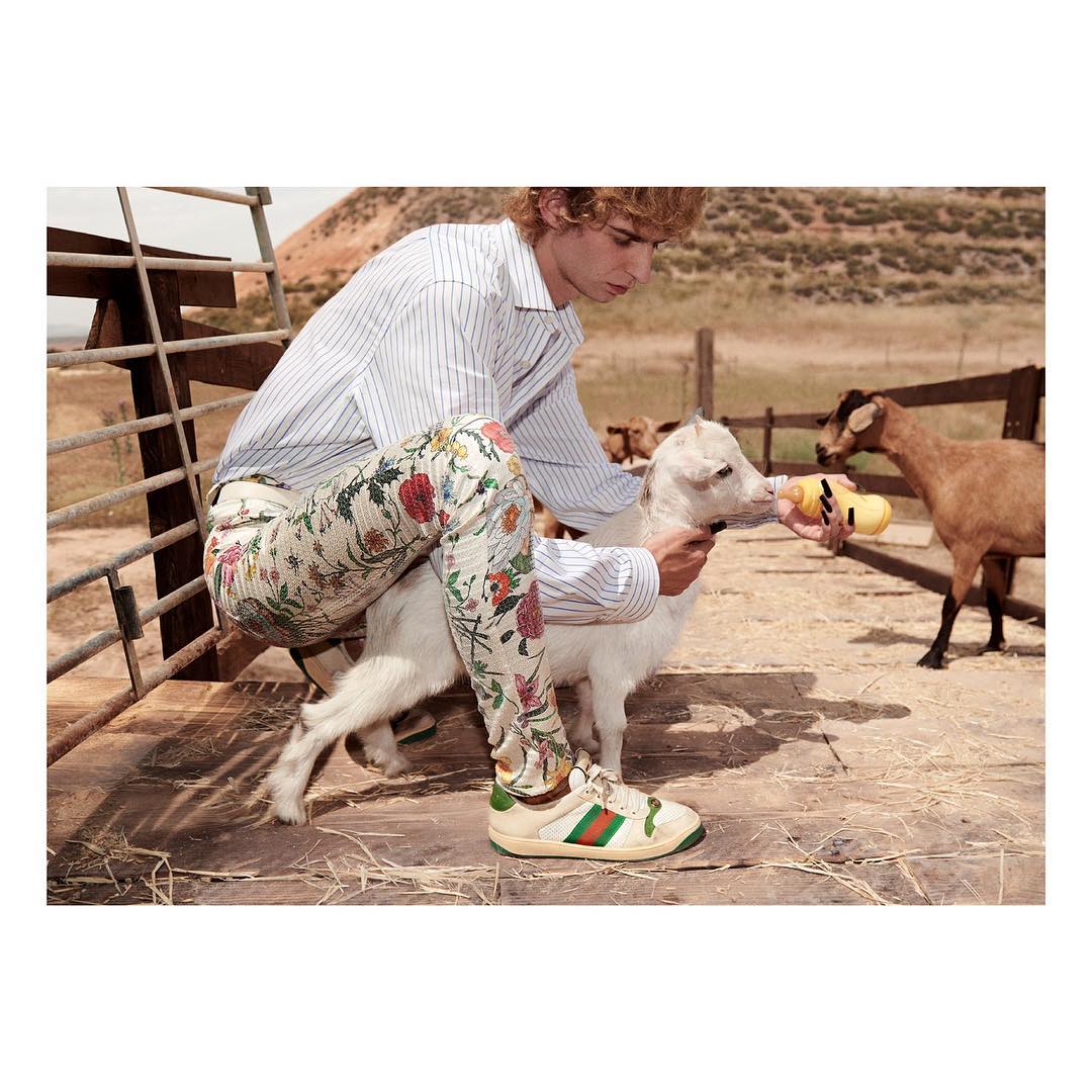 Tom A (@tomattonmoore) for Gucci's Cruise 2019 campaign. Photography by Glen Luchford, styling by Jonathan Kaye, hair by Paul Hanlon and make-up by Yadim.