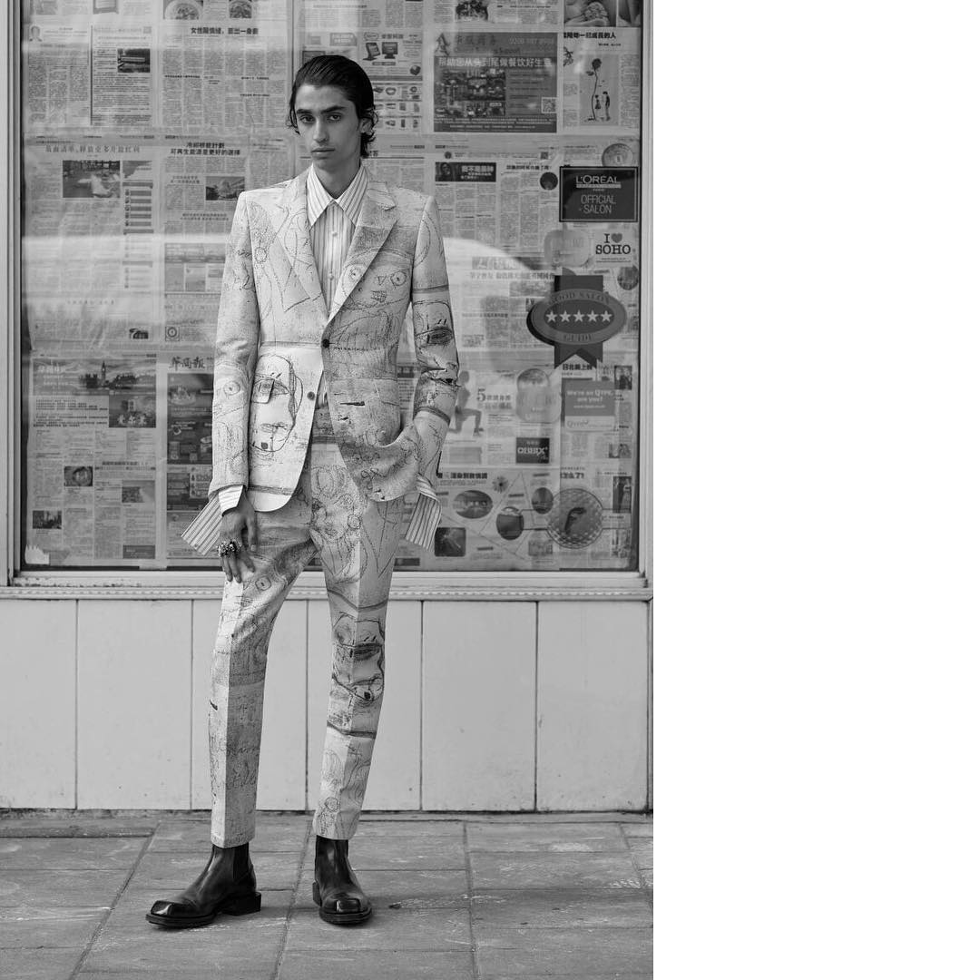 Aramish (@aramishmangi) for Alexander McQueen SS19. Photography by Ethan James Green, styling by Alister Mackie, hair by Matt Mulhall and casting by Jess Hallett.