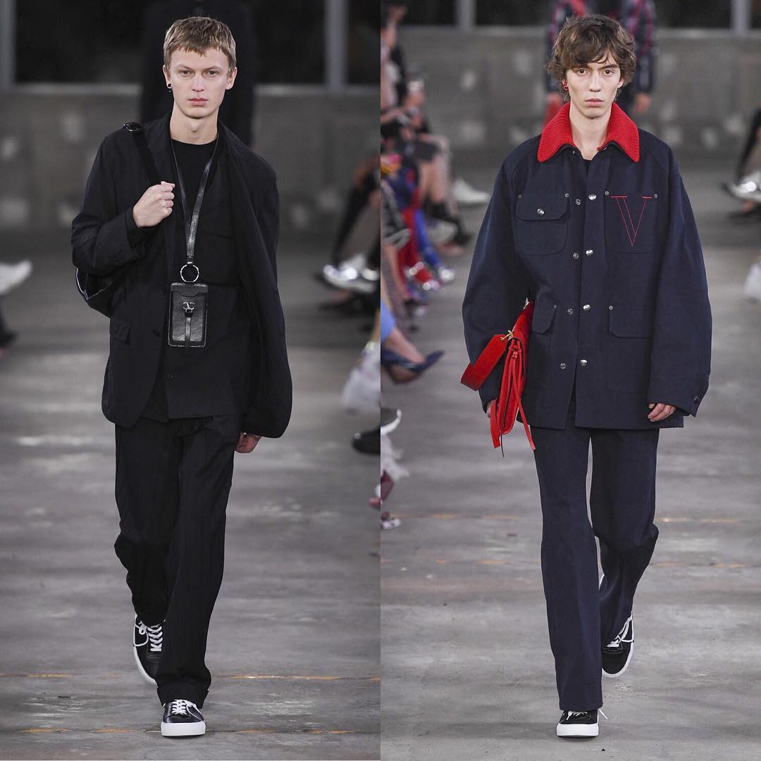 Jonas G (@jonasgloeer) and Wim (@yungwimli) for Valentino Pre-Fall 2019. Styling by Joe McKenna, hair by Guido Palau, make-up by Pat McGrath and casting by Piergiorgio Del Moro and Samuel Ellis Scheinman.