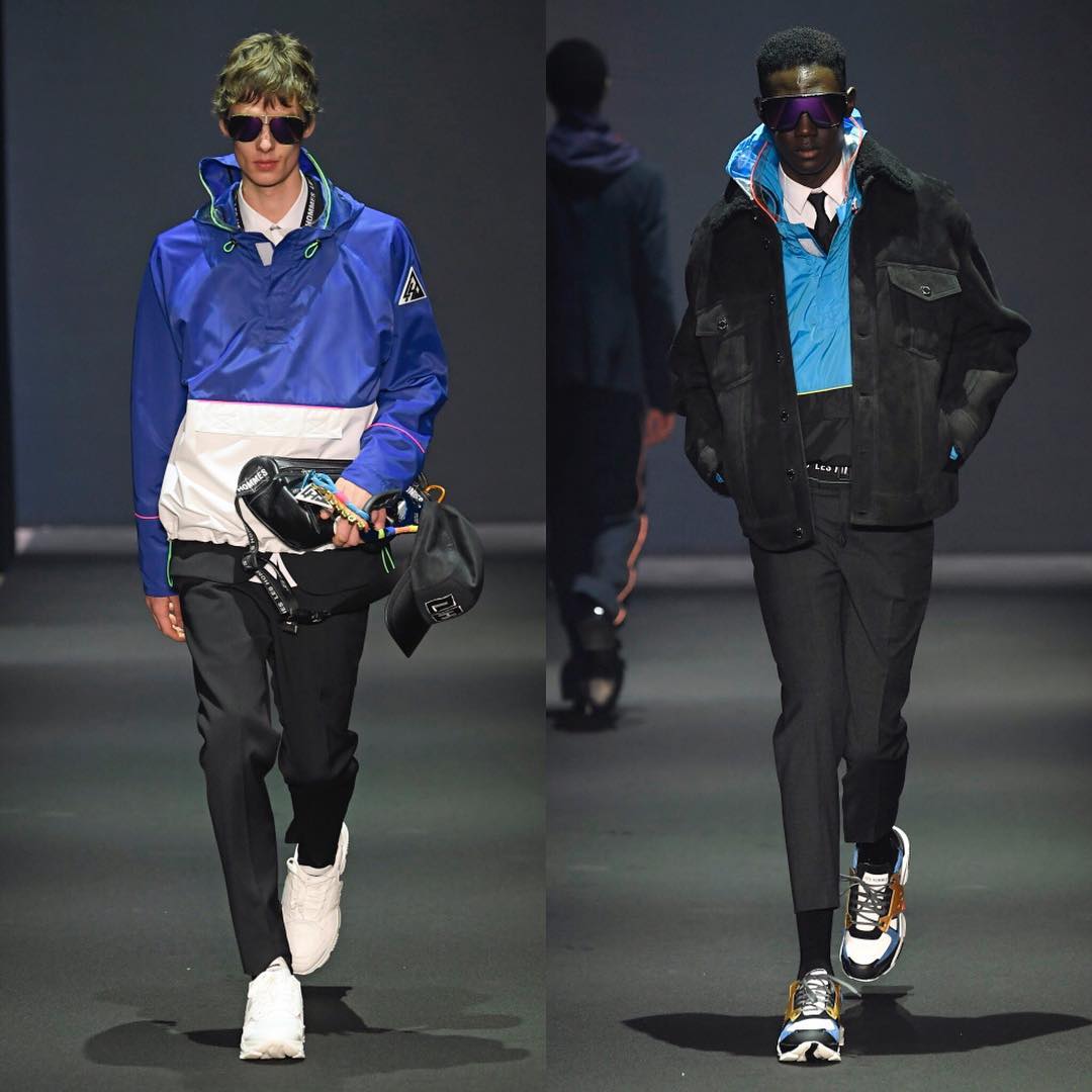 Leon D (@leondame) and Diacaria (@diacaria_k) for Les Hommes AW19. Styling by Robbie Spencer, hair by Marco Minunno, makeup by Michelle Webb and casting by Barbara Nicoli and Leila Ananna.