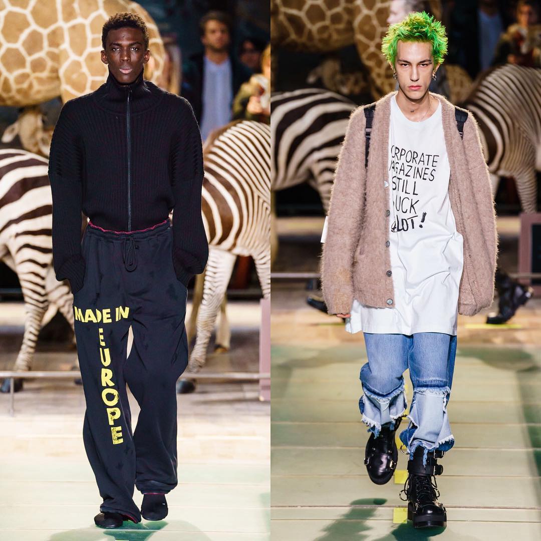 Amadou (@ama_wane) and Loik (@bfrndbfrnd) for Vetements AW19. Hair by Gary Gill and makeup by Inge Grognard.