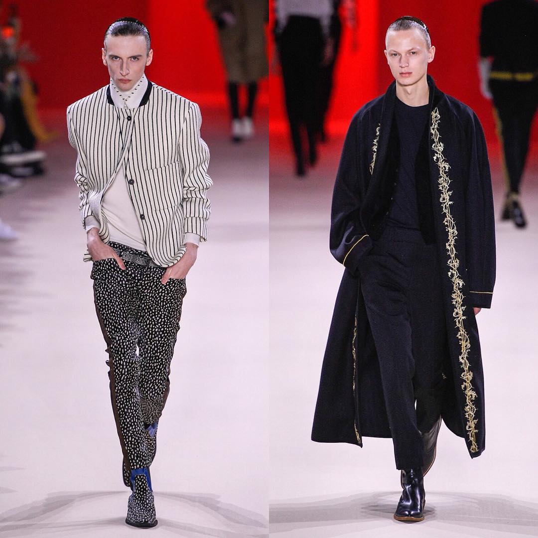 Benno (@bennobulang) and Jonas G (@jonasgloeer) for Haider Ackermann AW19. Hair by Duffy, makeup by Inge Grognard and casting by Alexandra Sandberg.