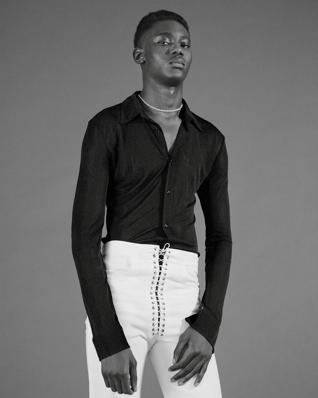 Diacaria (@diacaria_k) for L'Uomo Vogue. Photography by Mark Kean, creative direction by Thomas Persson, styling by Emilie Kareh, hair by Gary Gill, makeup by Gemma Smith-Edhouse and casting by Piergiorgio Del Moro.