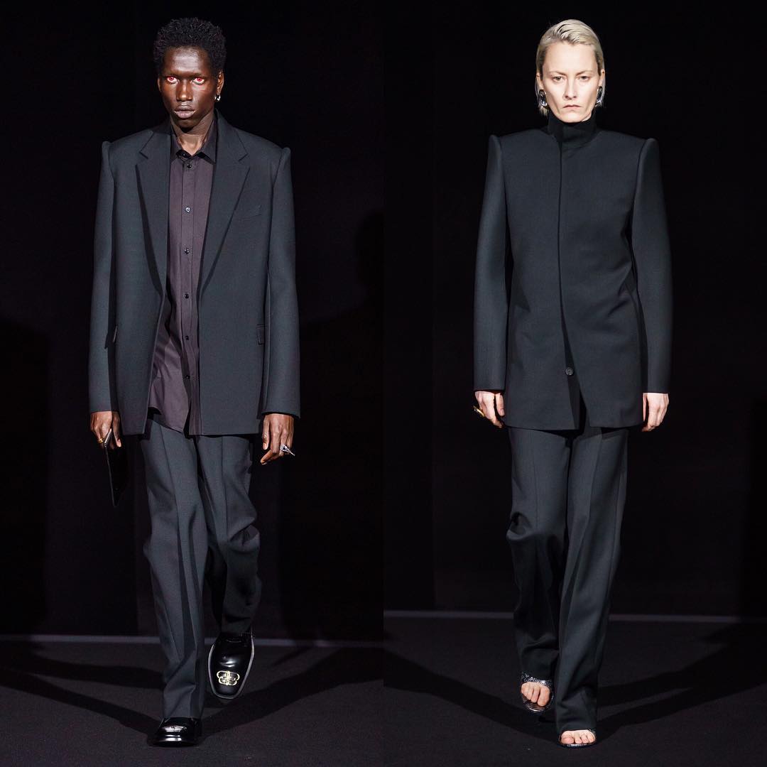 Marius (@marius.crl) and Stephanie for Balenciaga AW19. Hair by Gary Gill and Holli Smith and makeup by Inge Grognard.