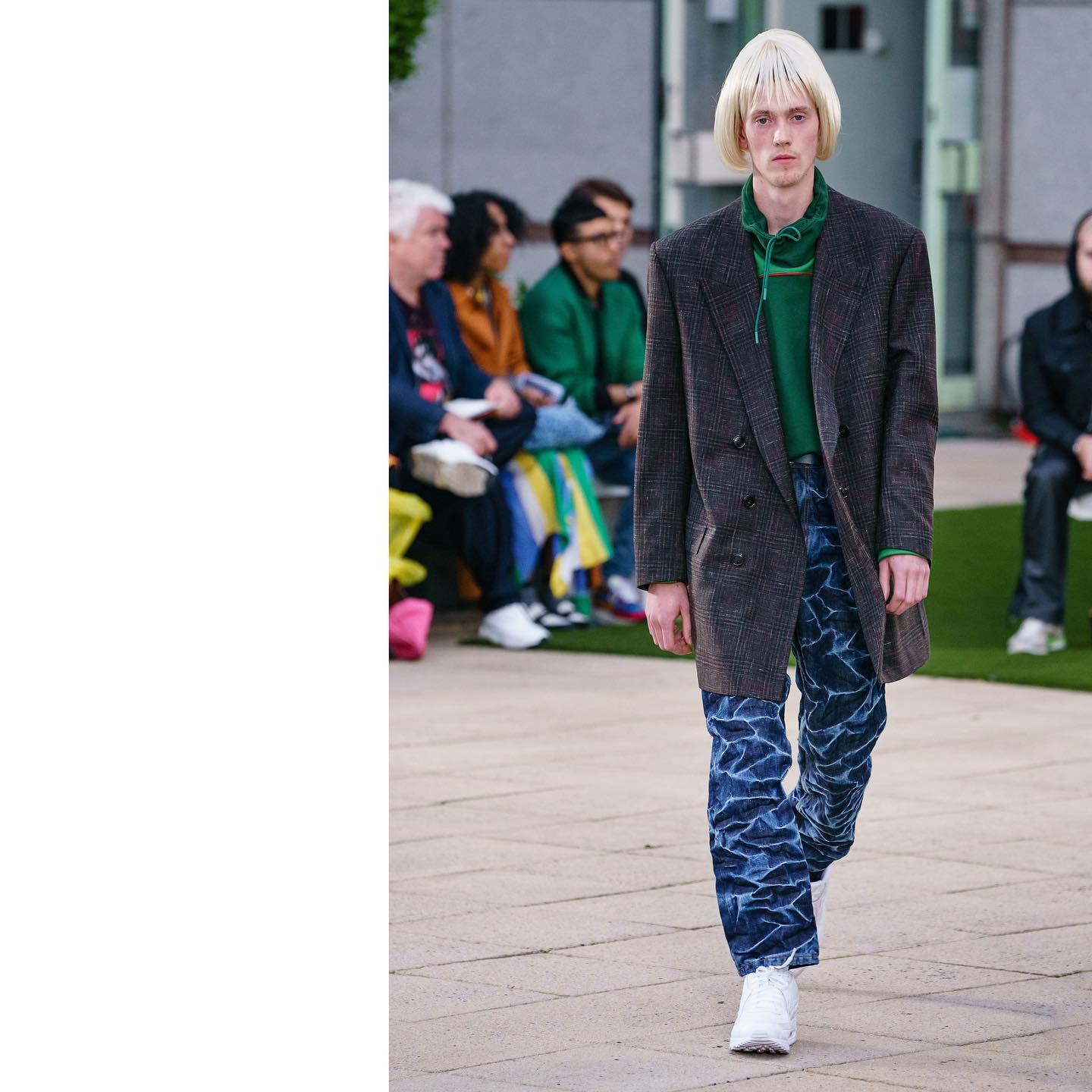 Jesse T (@jesse_tyrrell) for Martine Rose SS20. Styling by Tamara Rothstein, hair by Gary Gill, makeup Marina Belfonerose and casting by Madeleine Østlie.