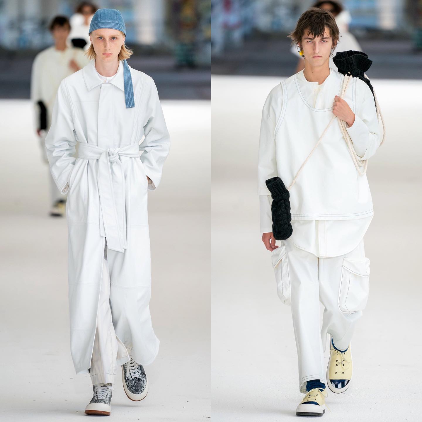 Joe C (@joe.carlyle) (opened) and Alexander C (@alexandercareymorgan) for Sunnei SS20. Styling by Francesca Izzi, hair by Astor Hoxha, makeup by Giulia Cigarini and casting by Polly Paola Ruta.