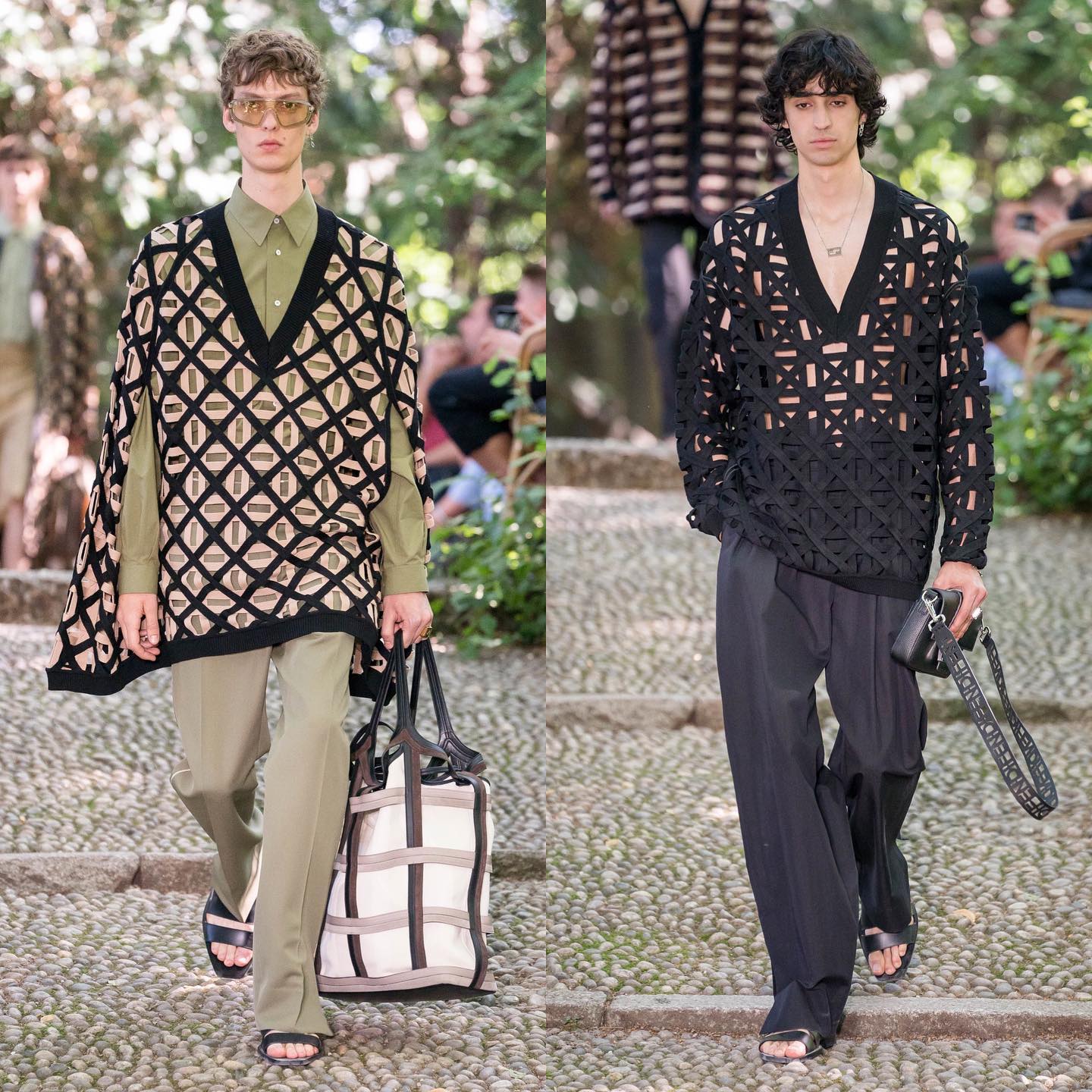 Leon D (@leondame) and Aramish (@aramishmangi) for Fendi SS20. Styling by Julian Ganio, hair by Sam McKnight, makeup by Peter Philips and casting by Piergiorgio Del Moro.