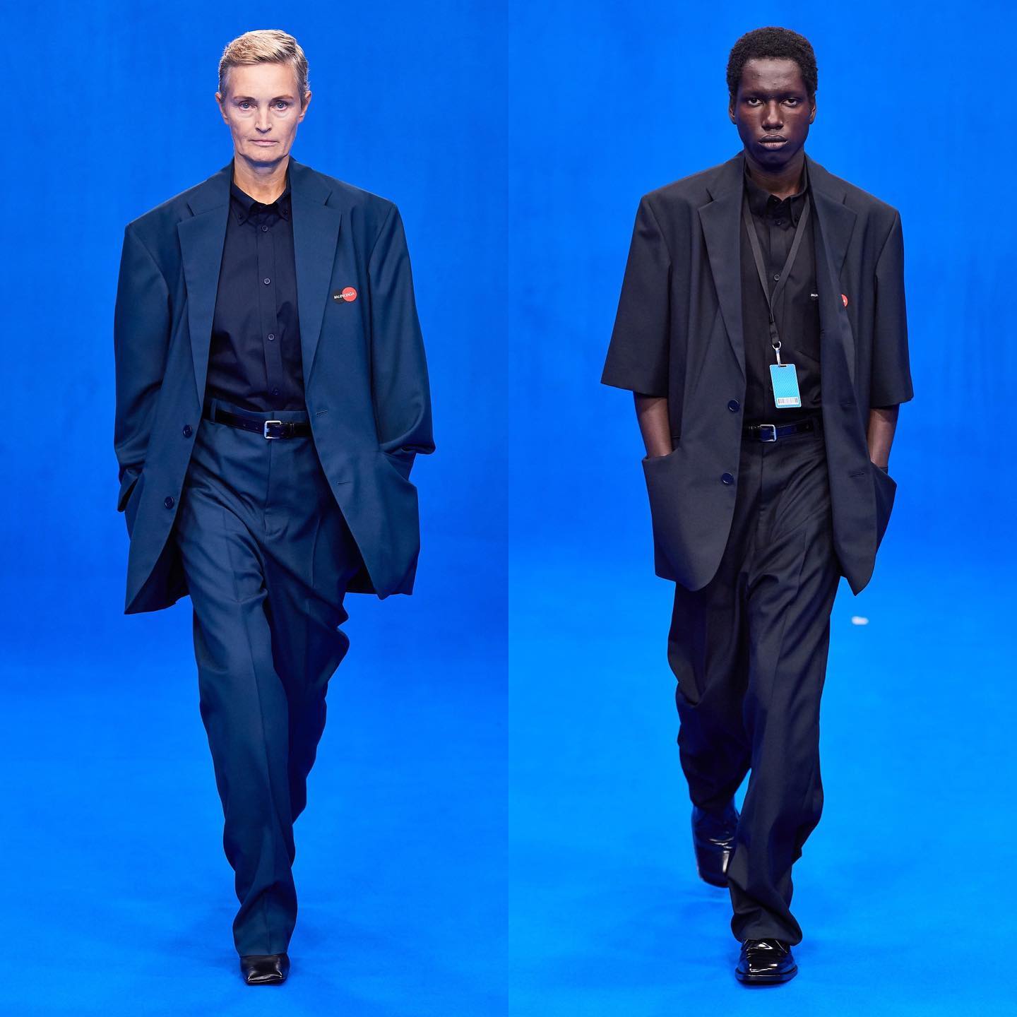 Karen (@karenboros) and Marius (@marius.crl) for Balenciaga SS20. Hair by Holli Smith and Gary Gill and makeup by Inge Grognard. Thank you @demnagvasalia and @mrt4000.