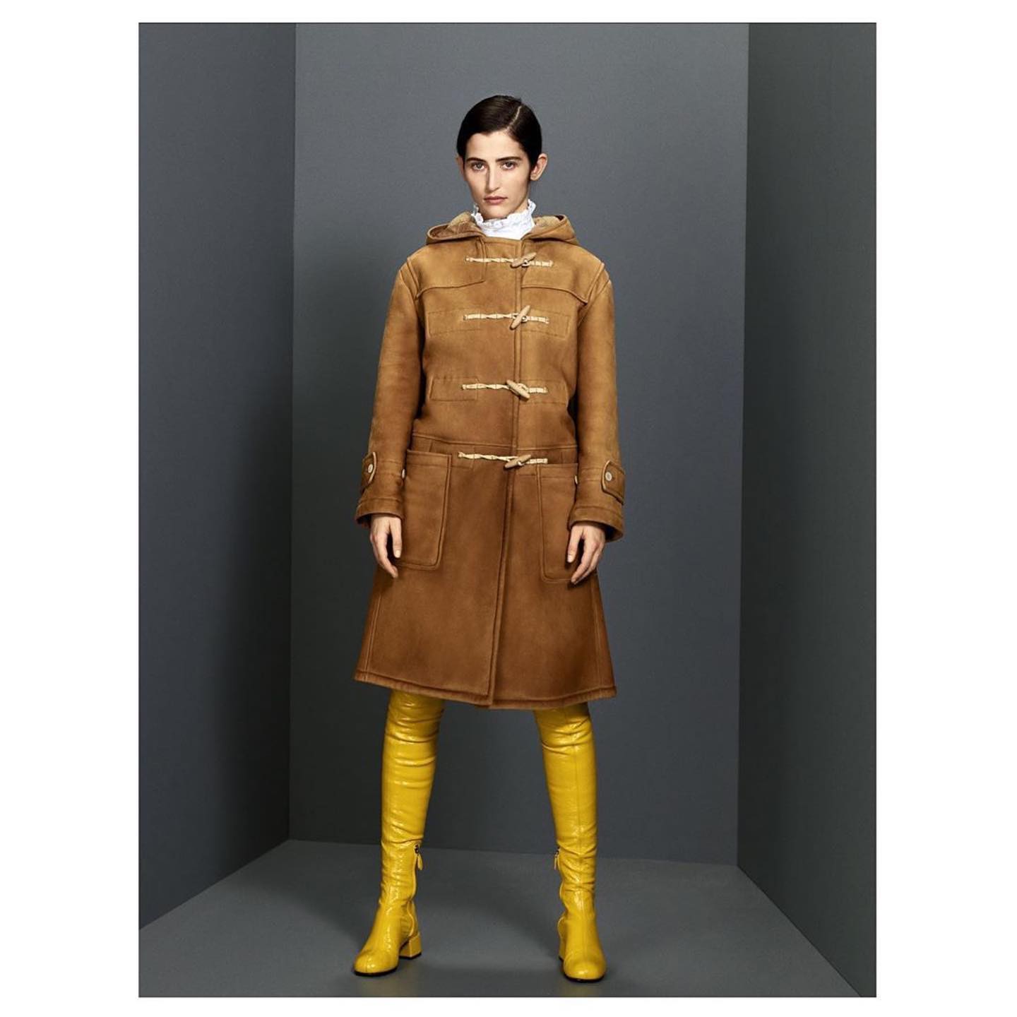 Alexandra (@_alexandragenova_) for Prada Pre-Fall 2020. Photography by Mark Kean, styling by Olivier Rizzo, hair by Louis Ghewy, makeup by Helena Komarova and casting by Ashley Brokaw.
