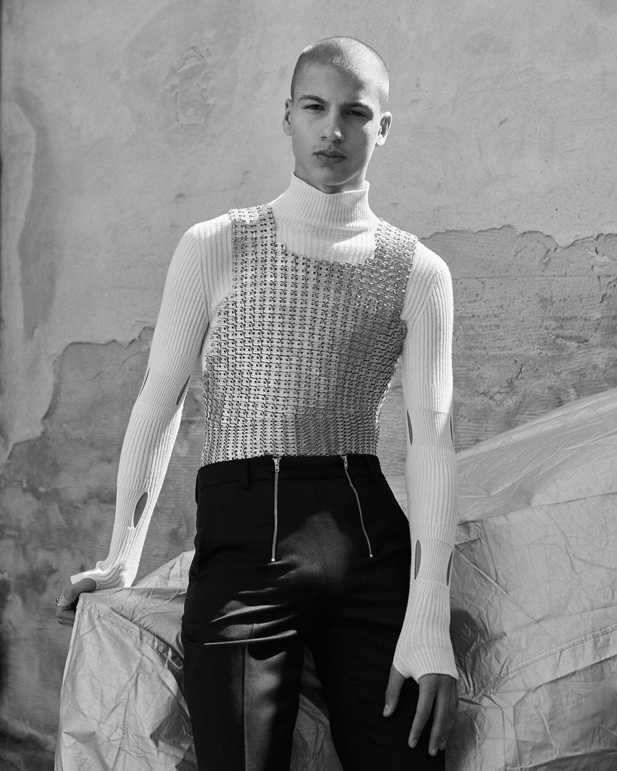 Lucien (@lucien.naim) in a GmbH AW20 special for i-D Magazine. Photography by Benjamin Huseby, styling by Serhat Isik, hair by Dushan Petrovich, makeup by Feride Uslu and casting by Affa Osman.