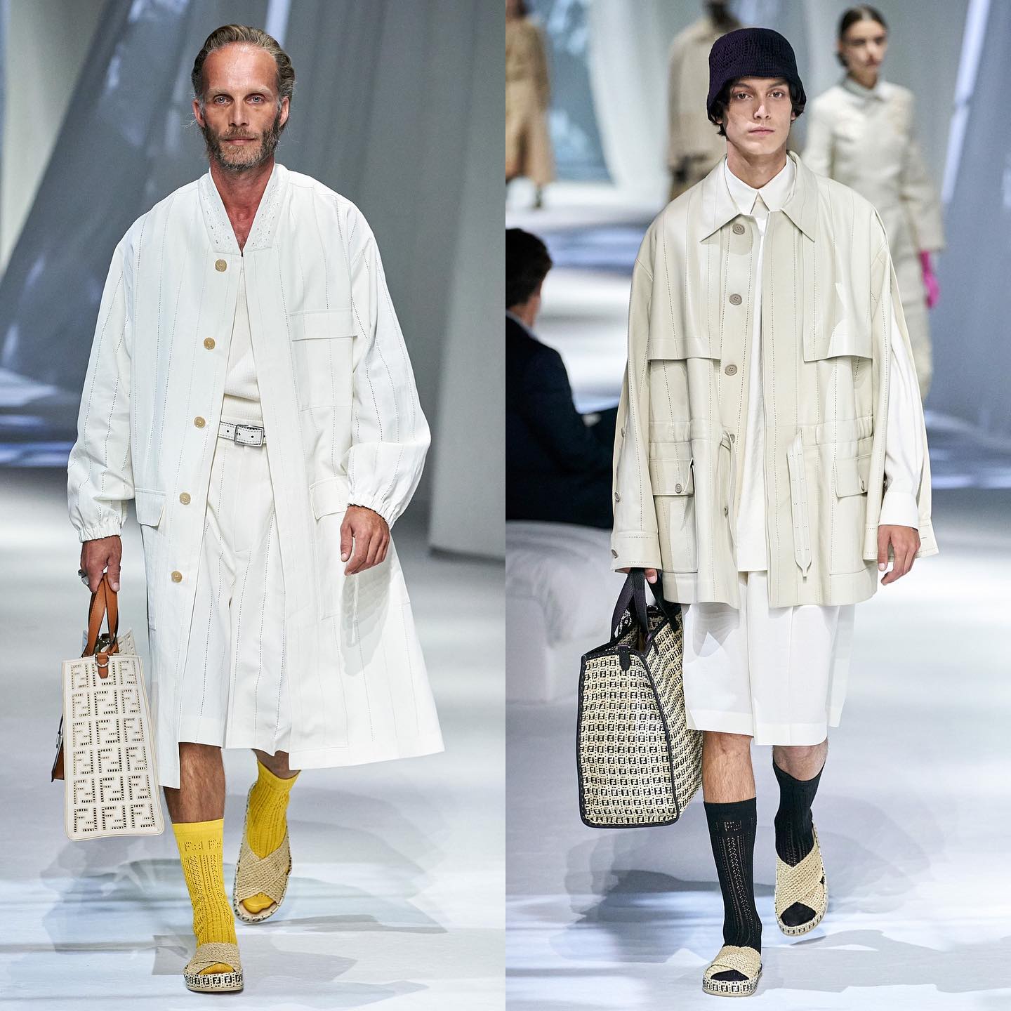 Father-son duo Philippe (@haseldonckx) and Dries (@dries.haseldonckx) for Fendi SS21. Styling by Julian Ganio, hair by Sam McKnight, makeup by Peter Philips and casting by DMCASTING.