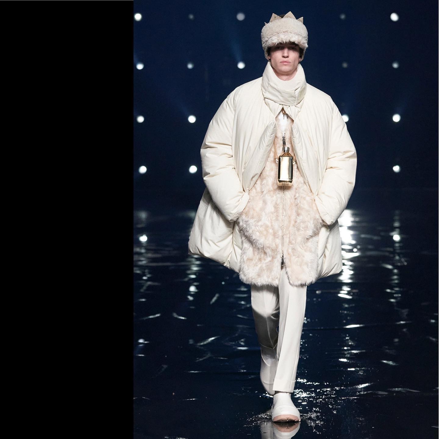 Jakob Z for Givenchy FW21 show. Creative direction by Matthew Williams, Styling by Panos Yiapanis, hair by Duffy, makeup by Aaron de Mey, casting by DM Casting.