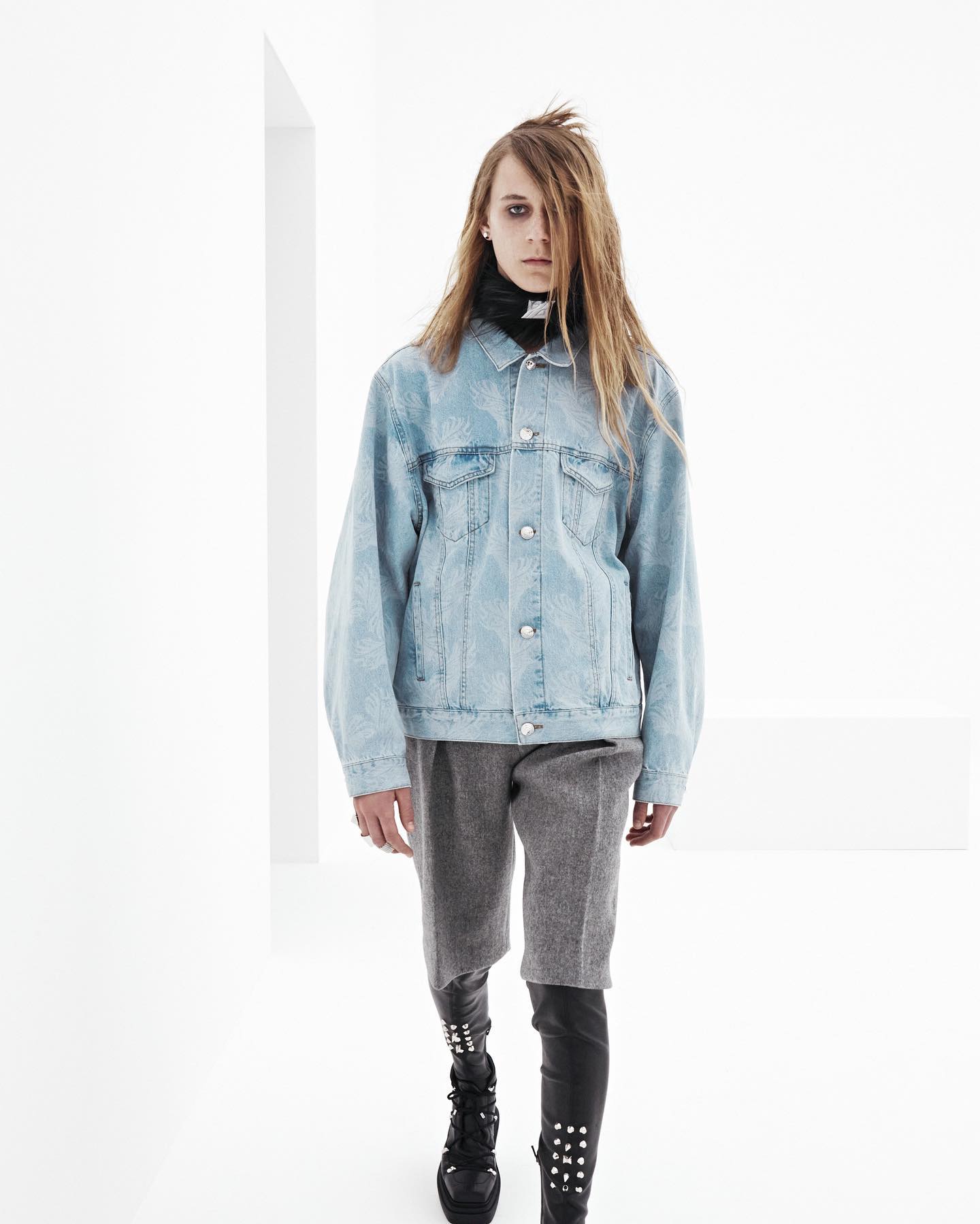 Finn T (debut) for WE11DONE FW21. Photography and direction by Willy Vanderperre, styling by Olivier Rizzo, hair by Anthony Turner, makeup by Karin Westerlund, manicure by Anatole Rainey, casting by Ashley Brokaw.