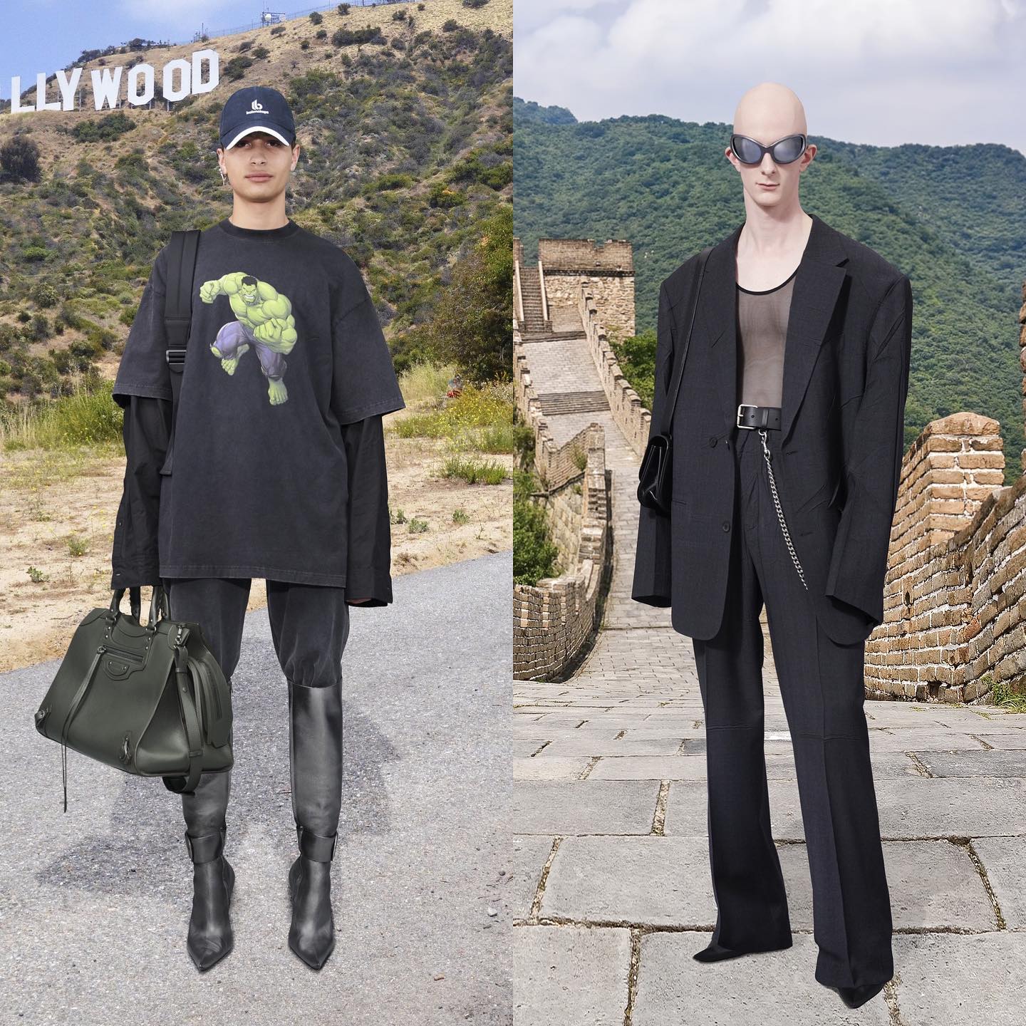Guiaume and Hansi for Balenciaga Winter 21. Photography by Patrick Welde, hair by Holli Smith, makeup by Inge Grognard.