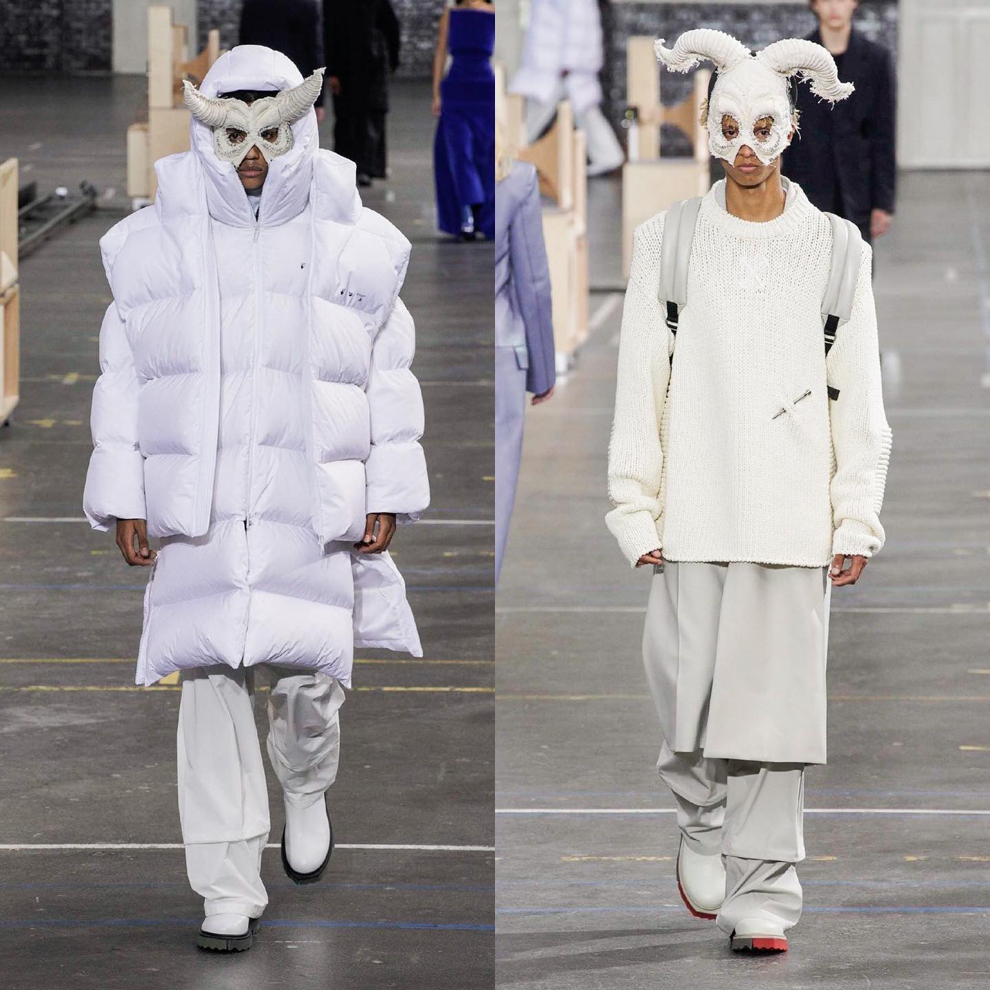 Arthur K and Leonardo for Off-White AW22 by Virgil Abloh. Styling by Ib Kamara, hair by Jawara, makeup by Morgane Martini, casting by Liz Goldson.