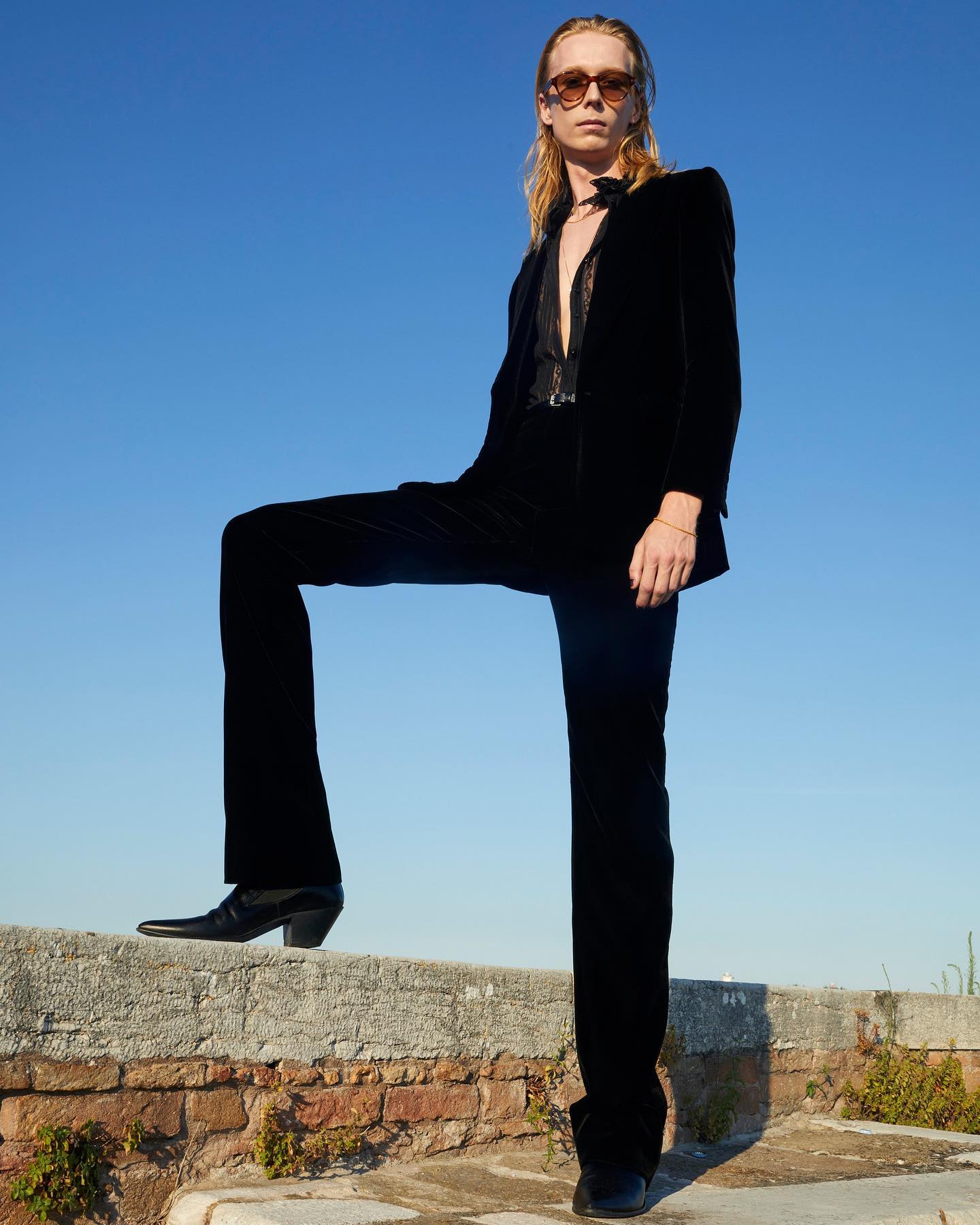 Atticus closing look for Saint Laurent SS22 by Anthony Vaccarello, photography by Jürgen Teller, styling by Paul Sinclaire, hair by Duffy, makeup by Kanako Takase, casting by DM casting.