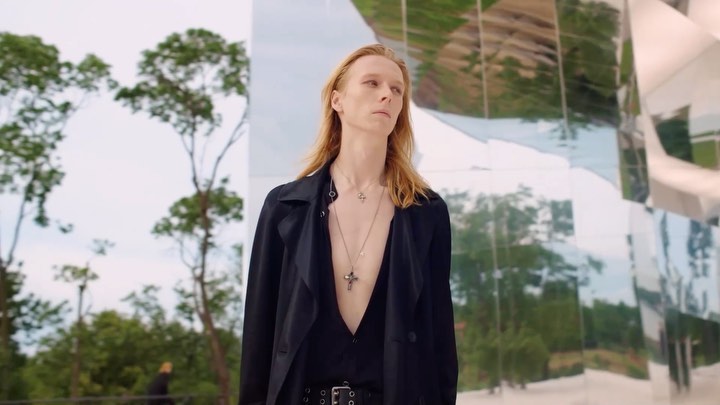 Atticus for Saint Laurent SS22 by Anthony Vaccarello, styling by Paul Sinclaire, hair by Duffy, makeup by Kanako Takase, show video by Natalie Canguilhem, casting by DM casting.