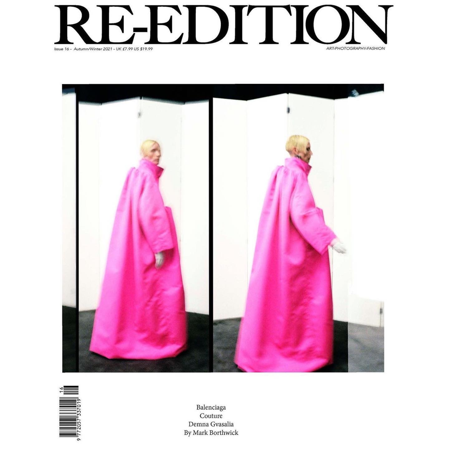 Minttu (@superminttu ) on the cover of Re-Edition Magazine wearing Balenciaga Couture Fall21 by Demna Gvasalia, photographed by Mark Borthwick.