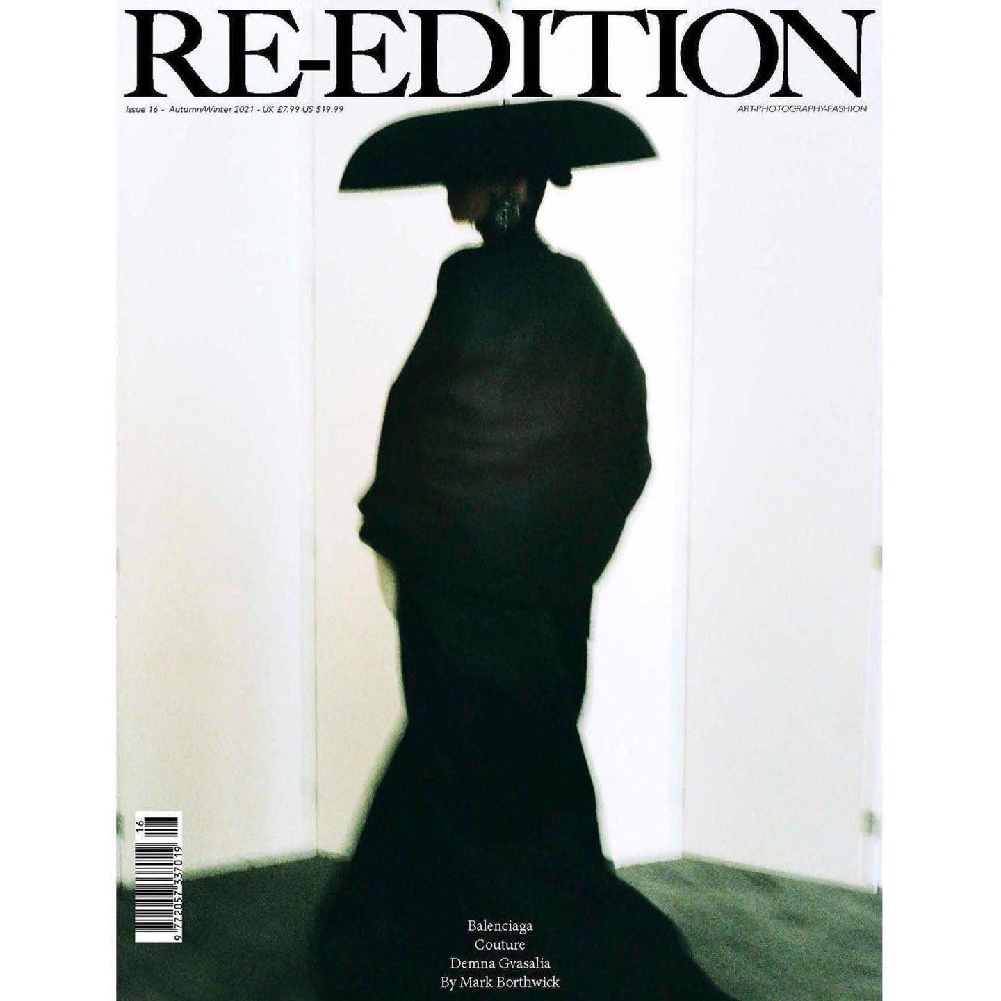 Yuri E (@yuriescaped ) on the cover of Re-Edition Magazine wearing Balenciaga Couture Fall21 by Demna Gvasalia, photographed by Mark Borthwick. Taken from Re-Edition Magazine Autumn/Winter 2021⁠Interview Yuri -What is your current state of mind?Demna - Freedom.Yuri - What do you most value in your friends?Demna - LoyaltyYuri -What is it that you most dislike?Demna - Rules.