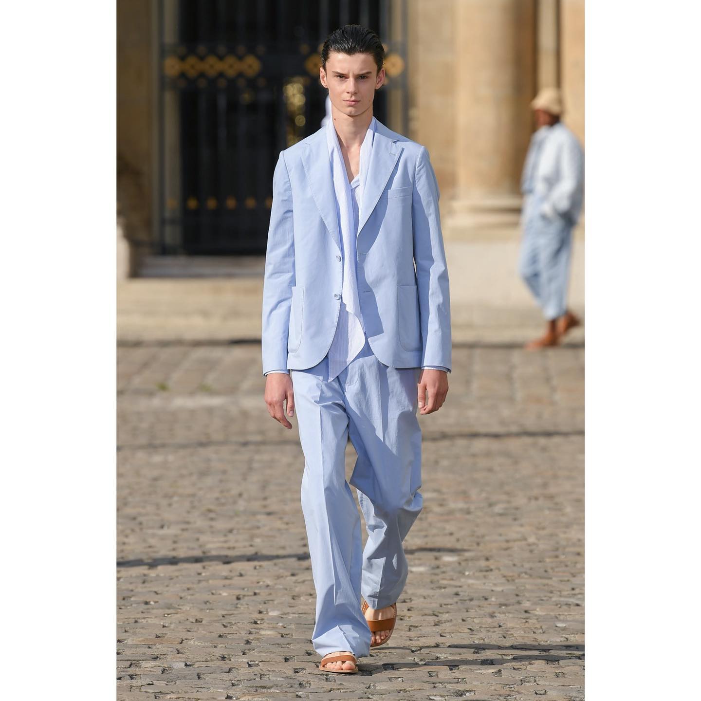 Bojan (@bojan.ronsijn ) for Officine Générale SS23. Styling by Giovanni Dario Laudicina, hair by Ed Moelands, make up by Janeen Witherspoon, casting by Paul Louisor.