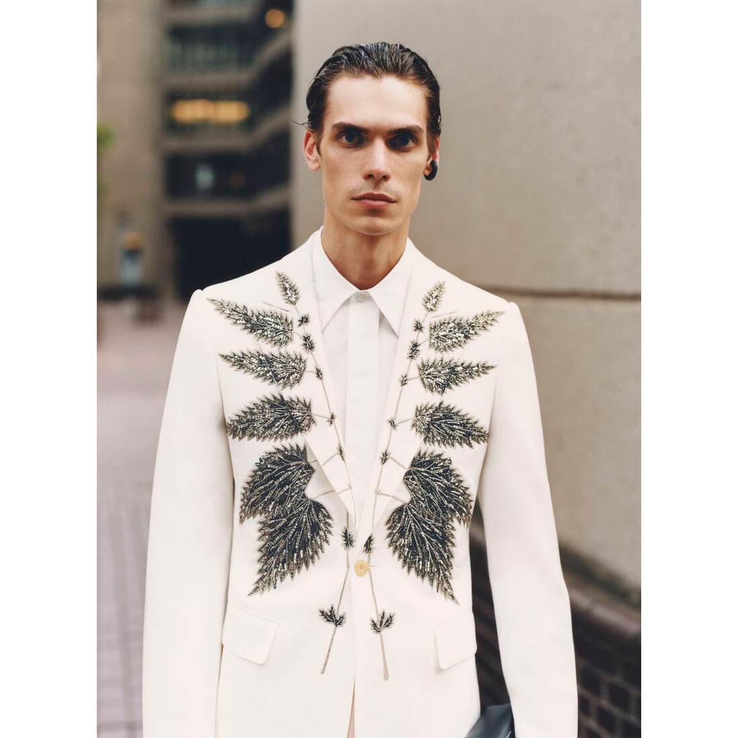 Moritz (@motho__ ) for Alexander McQueen Pre-SS23. Photography by Antoine Seiter, styling by Alister Mackie, hair by Matt Mulhall, make-up by Miranda Joyce, casting by Jess Hallett.