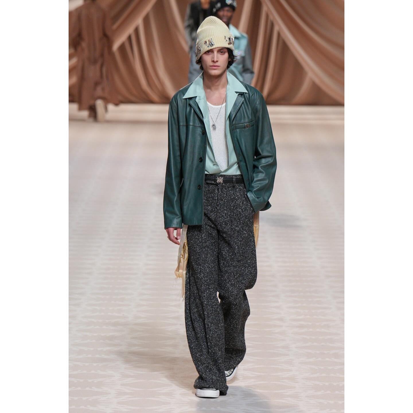 Dries (@dries.haseldonckx ) for Amiri FW24. Styling by Ellie Grace Cumming, hair by Eugene Souleiman, make-up by Lucy Bridge, casting by Noah Shelley.