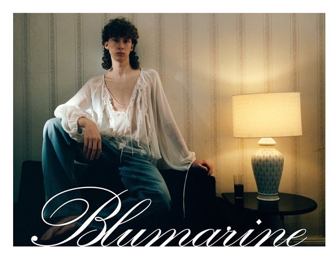 Johann (@johann.krst ) for Blumarine SS24 Campaign. Photography by Larissa Hofmann, art direction by Christopher Simmonds, styling by Jonathan Kaye, casting by Barbara Nicoli and Leila Ananna.