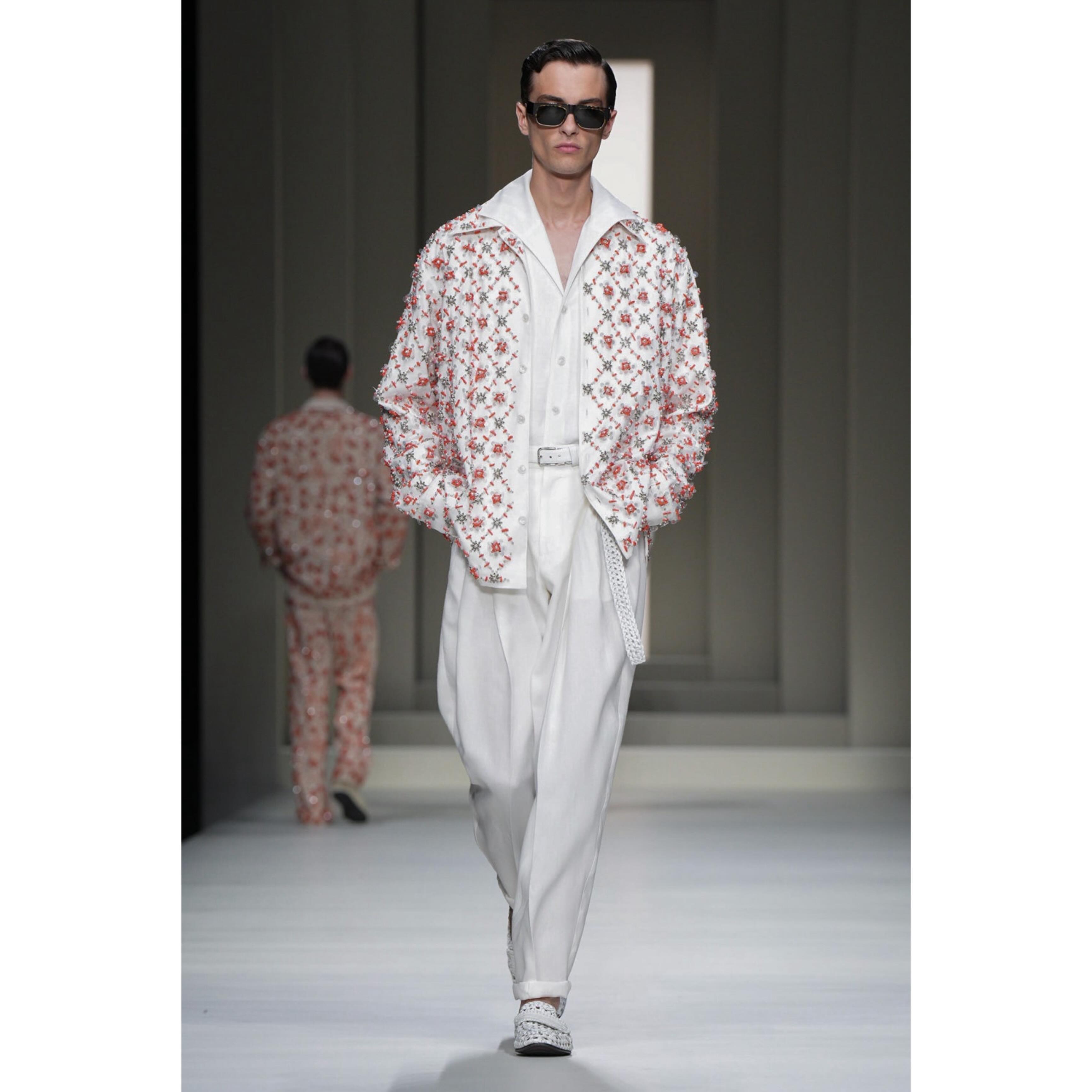 Viktor K (@viko63 ) for Dolce & Gabbana SS25. Styling by Karl Templer, casting by Domenico Giandinoto.